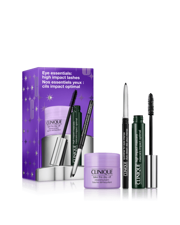 Set Clinique Pestañas Impactantes, Lo esencial para unos ojos impactantes, además del desmaquillante favorito de los fanáticos.