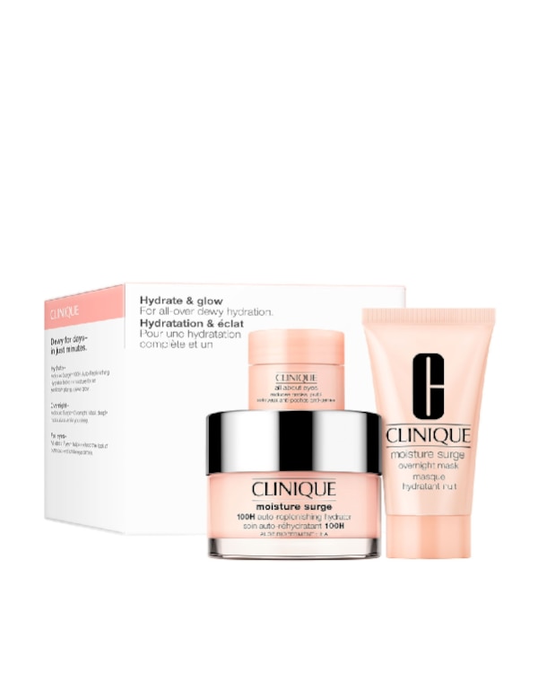 Set Hidratación Moisture Surge 100h, Un trío ultra hidratante que calma, suaviza y revitaliza la piel desde el primer uso. Con ácido hialurónico y biofermento de aloe, este set combate la deshidratación y deja tu piel luminosa, fresca y protegida día y noche.