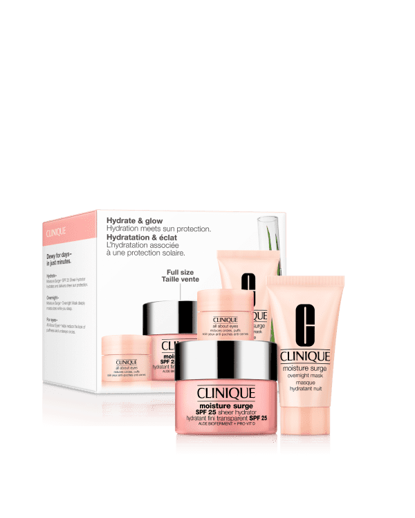 Set hidratación Profunda Moisture Surge SPF 25, Hidratación, protección y frescura en un solo set. Con texturas ligeras y potentes ingredientes, esta rutina mantiene tu piel radiante, protegida del sol y libre de signos de fatiga.