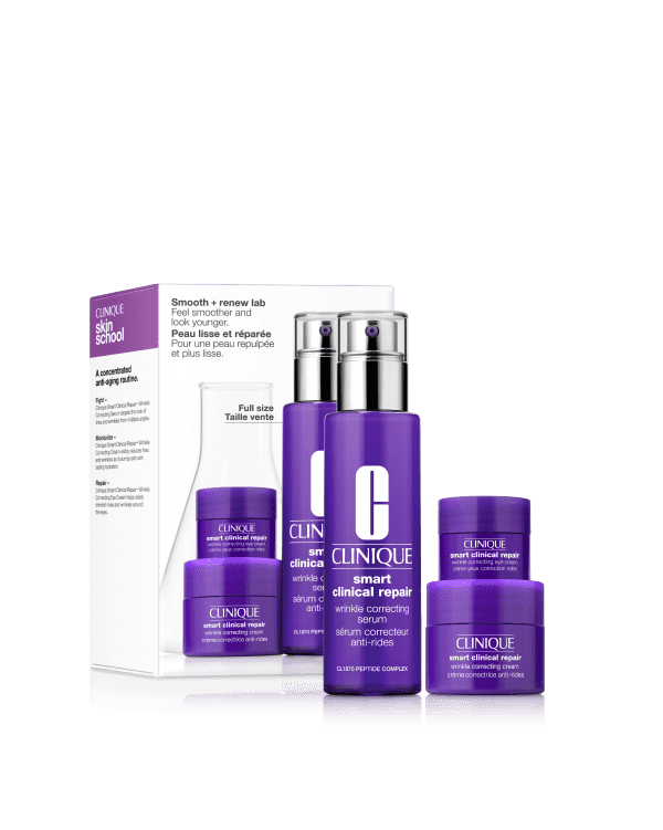 Set Rutina Antiedad de Expertos Smart, Un set anti edad de alto rendimiento que combate arrugas desde todos los ángulos. Repara, hidrata y revitaliza rostro y ojos con potentes péptidos, retinoides y ácido hialurónico. Ideal para una piel visiblemente más firme, suave y luminosa.