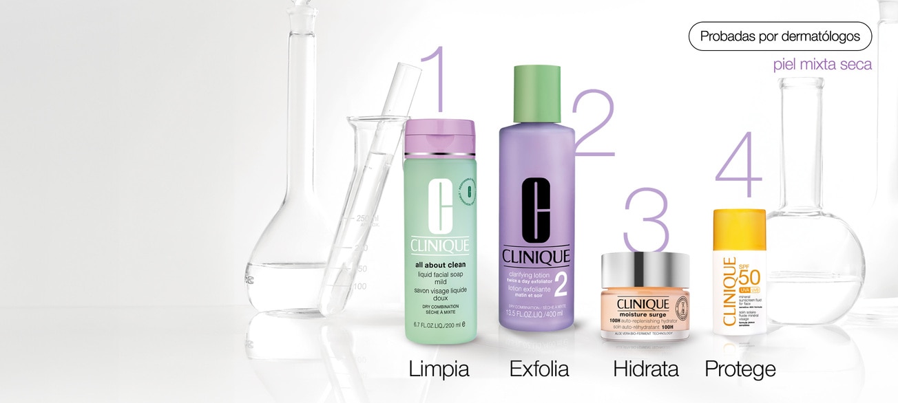 Rutina sencilla Clinique. Limpiador, exfoliante e hidratante de rostro.